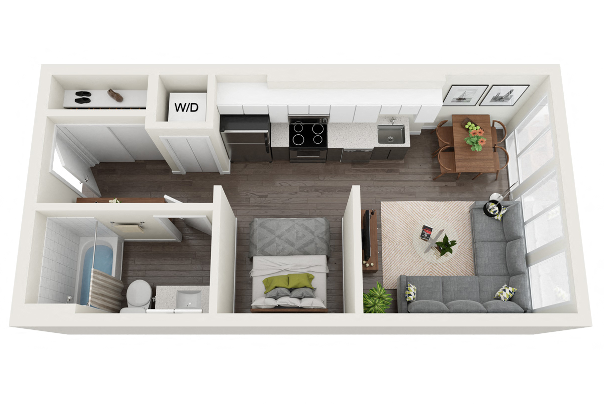 Floor plan for studio, 1 bath, 414 sqft